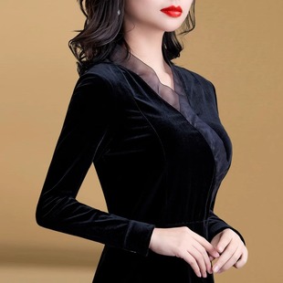 金丝绒打底衫女秋冬2025新款加绒加厚高级感洋气内搭v领小衫上衣