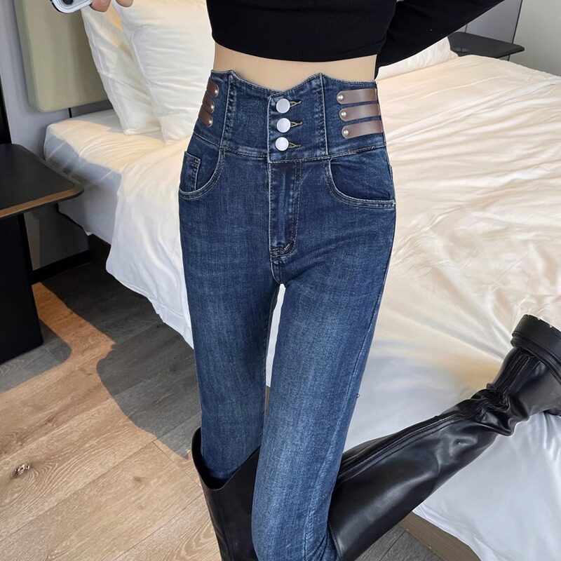 加绒牛仔裤女春秋2025新款高腰修身紧身显瘦长裤百搭小脚铅笔裤子