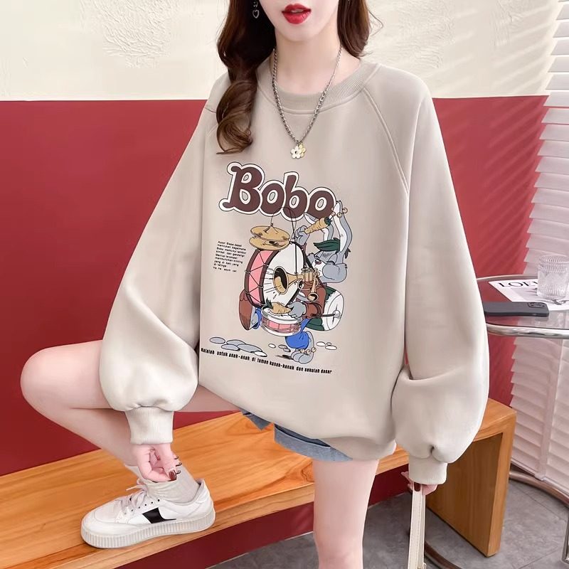 卫衣女秋季薄款2025新款洋气减龄宽松慵懒中长款休闲卡通上衣外套