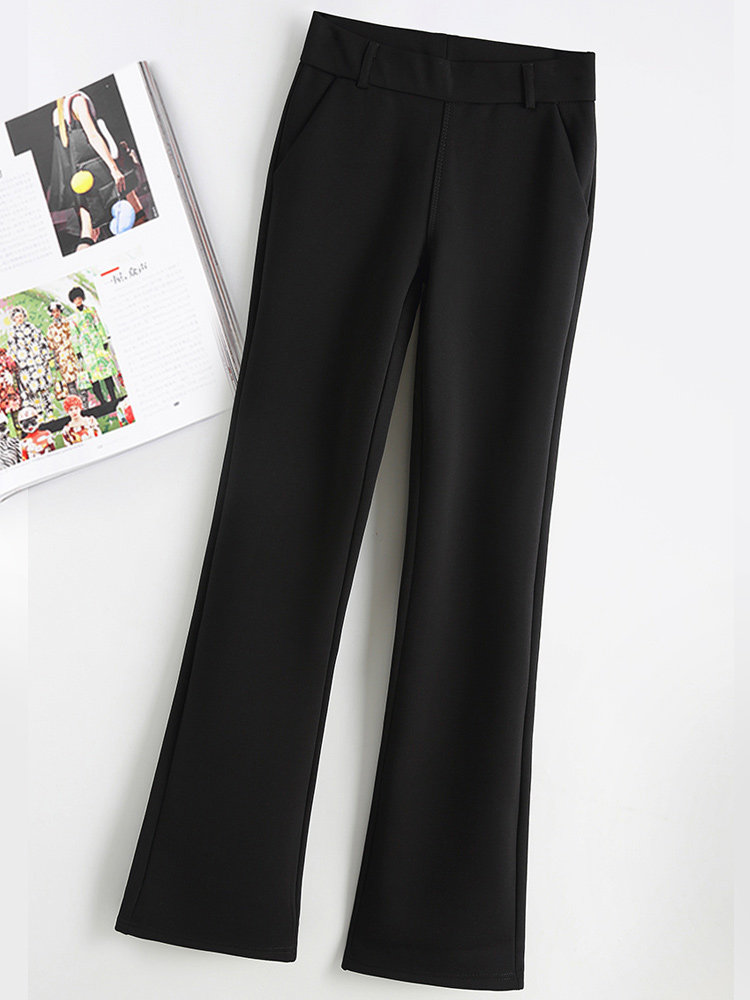 黑色微喇裤子女秋冬季加绒2025新款小个子休闲西装长裤妈妈喇叭裤