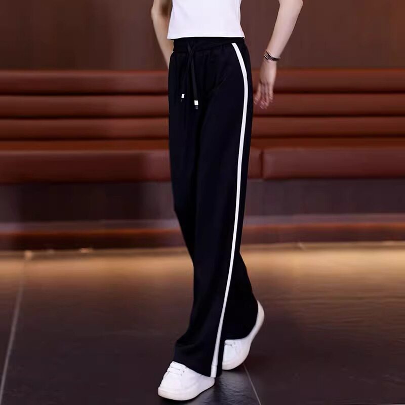 阔腿运动裤女夏季薄款2025新款高腰垂感宽松直筒百搭窄版休闲 长