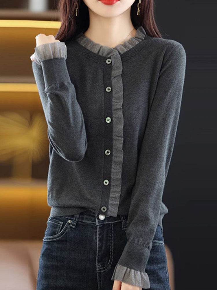 蕾丝针织开衫女春秋2025新款洋气内搭打底衫宽松外穿毛衣外套上衣