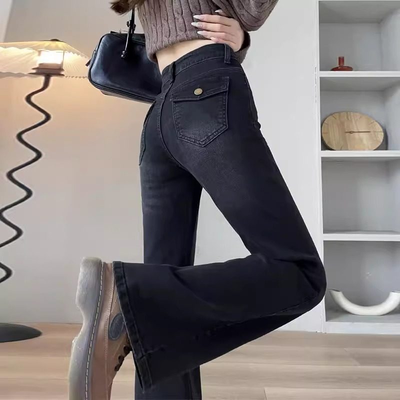 黑色微喇牛仔裤女春季2025年新款高腰显瘦复古设计感马蹄喇叭裤子