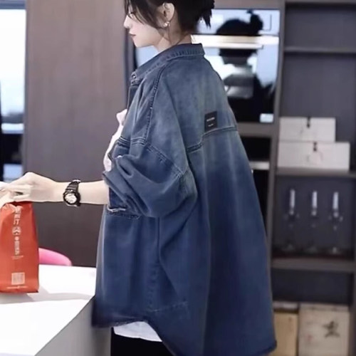 牛仔衬衫女春秋2025年新款韩版宽松中长款慵懒风复古休闲上衣外套