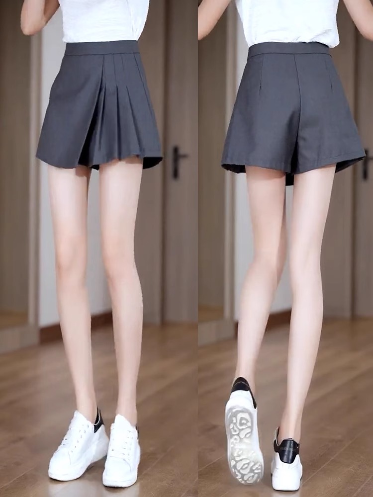 西装短裤女夏季薄款2025新款小个子高腰百褶裤裙休闲a字阔腿裤子