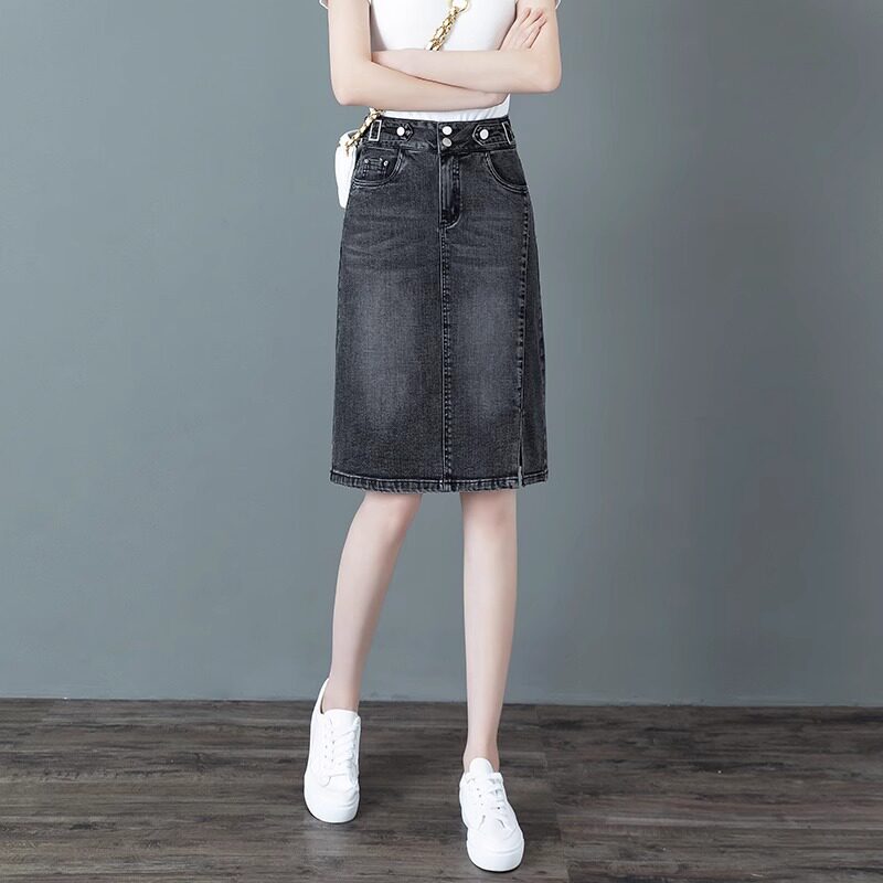 复古牛仔半身裙女夏季2026年新款高腰a字中长包臀裙开叉一步裙子