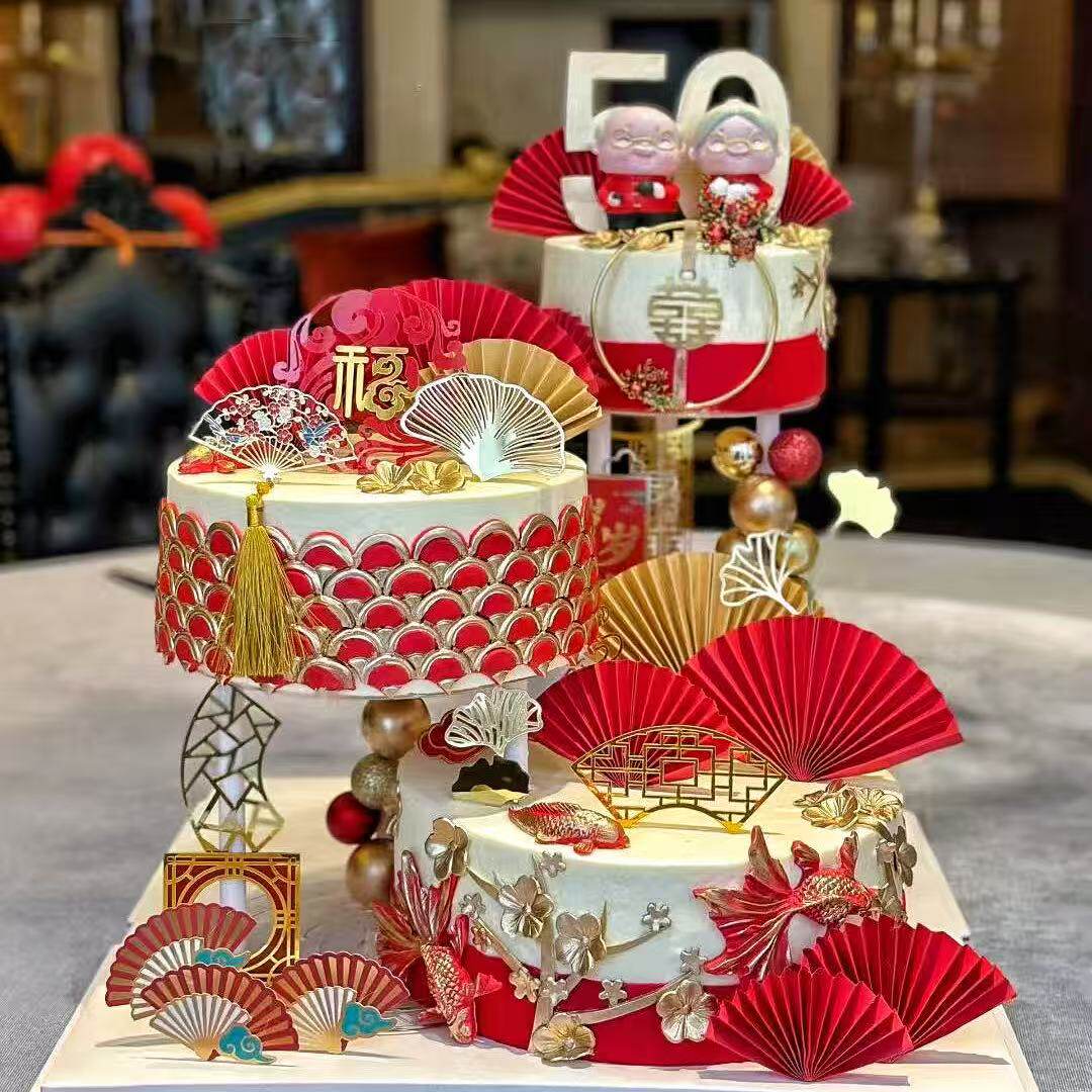 祝寿双层悬浮老人爷爷奶奶寿桃高级翻糖蛋糕上海杭州南京全国同城