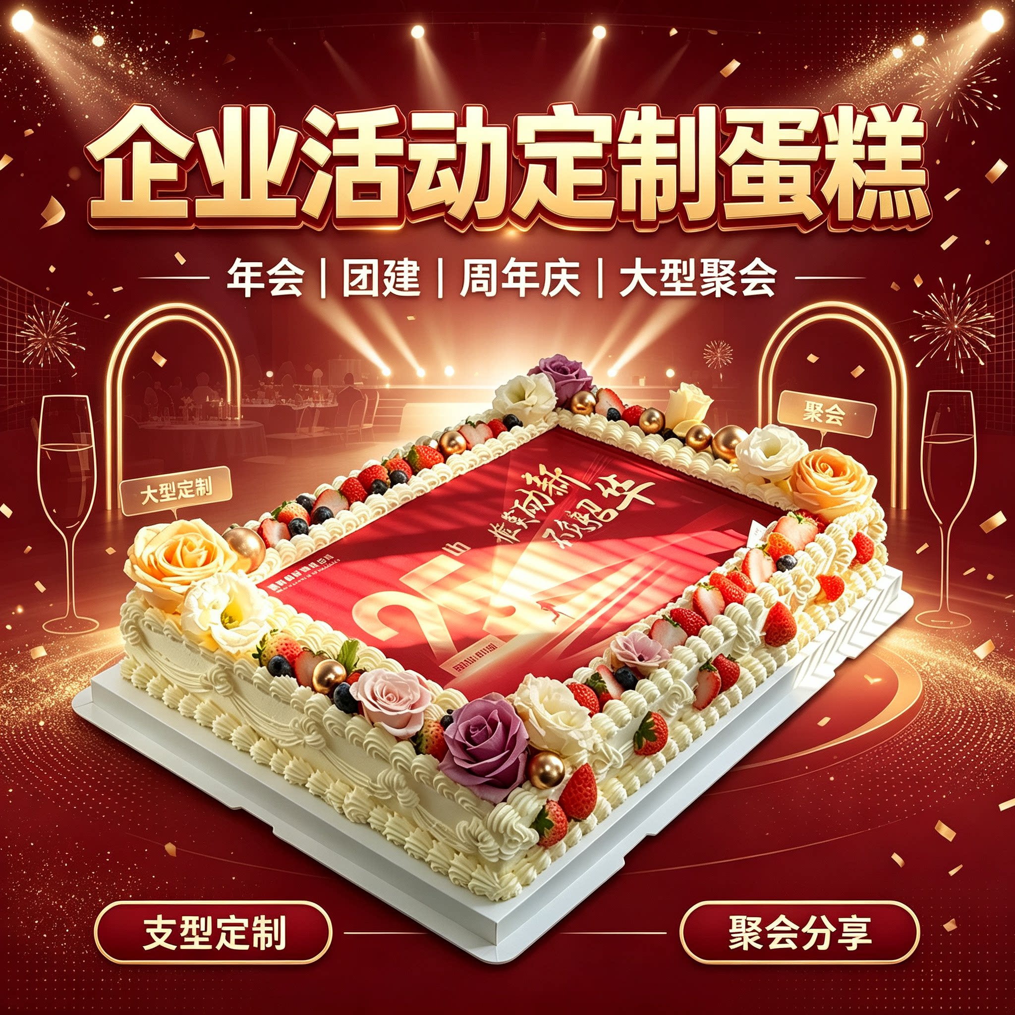 开业公司企业长方形定制蛋糕