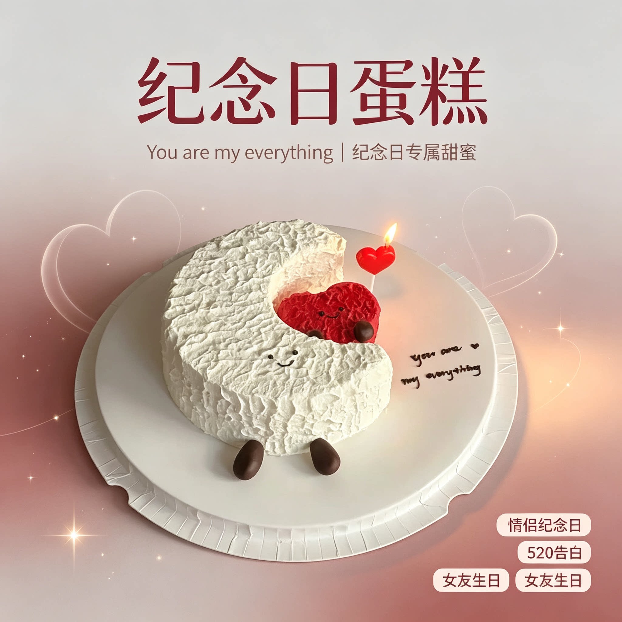 纪念日情侣周年生日蛋糕同城配送