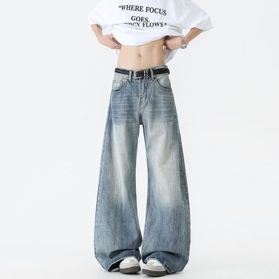 竹节纹牛仔裤夏季直筒男女