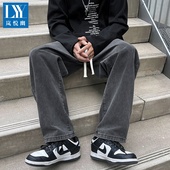 高街裤 秋冬加绒加厚黑灰色牛仔裤 男宽松直筒男生美式 子男阔腿vibe