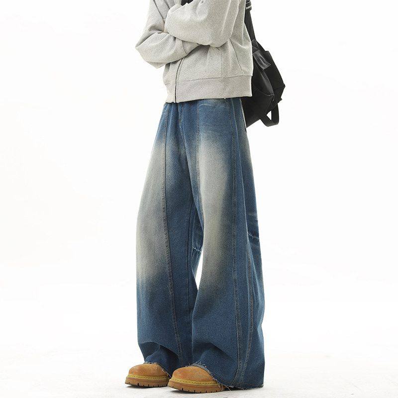 秋冬重磅美式拼接牛仔裤