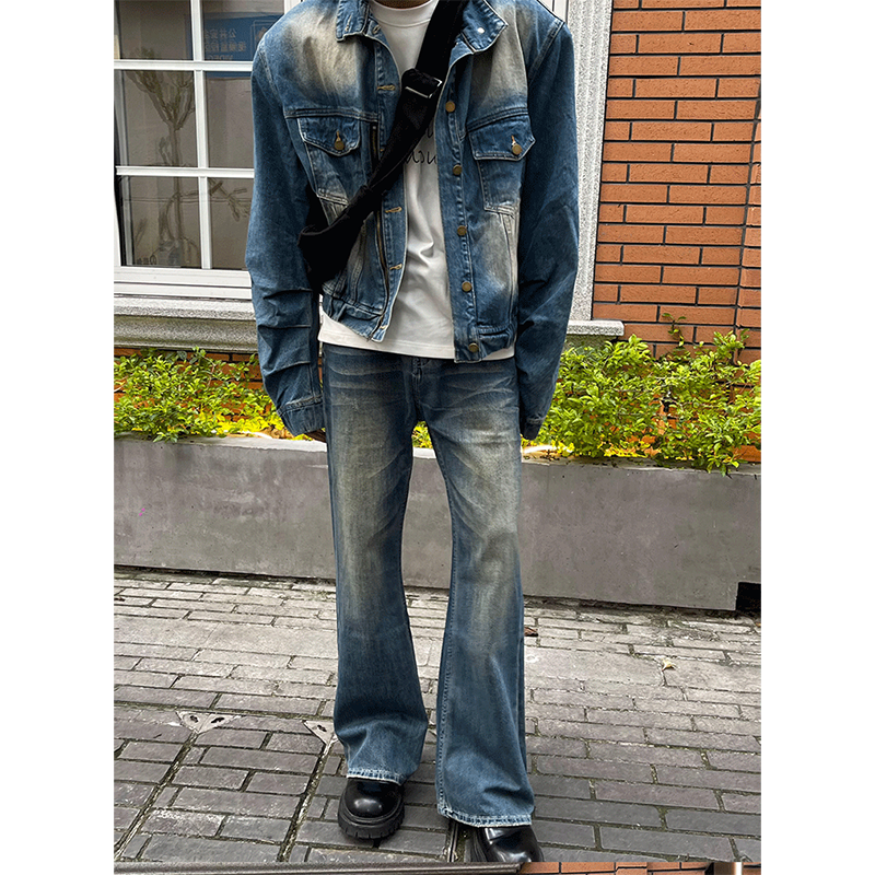 美式街头复古微喇牛仔裤