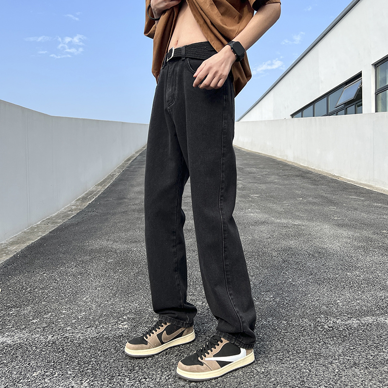 黑色高街牛仔裤男修身直筒