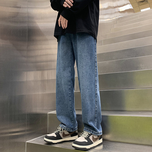 复古蓝牛仔裤 街头高街百搭拖地长裤 男直筒修身 子男生美式 男 裤 秋季