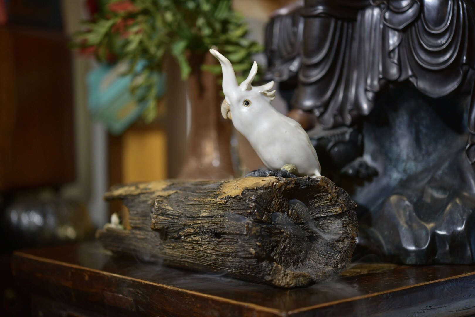 陶土香炉 台湾李秀英手作 雨伞凤头鹦鹉青蛙香薰 装饰品 功夫茶具