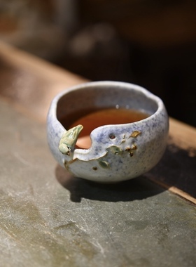 手握杯 台湾李秀英老师手工制 绿秀眼陶土茶杯花器摆件博茶堂茶具
