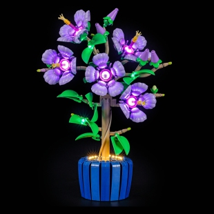 YEABRICKS适用照明花植系列10372灯饰 芙蓉花束盆栽摆件LED灯光组