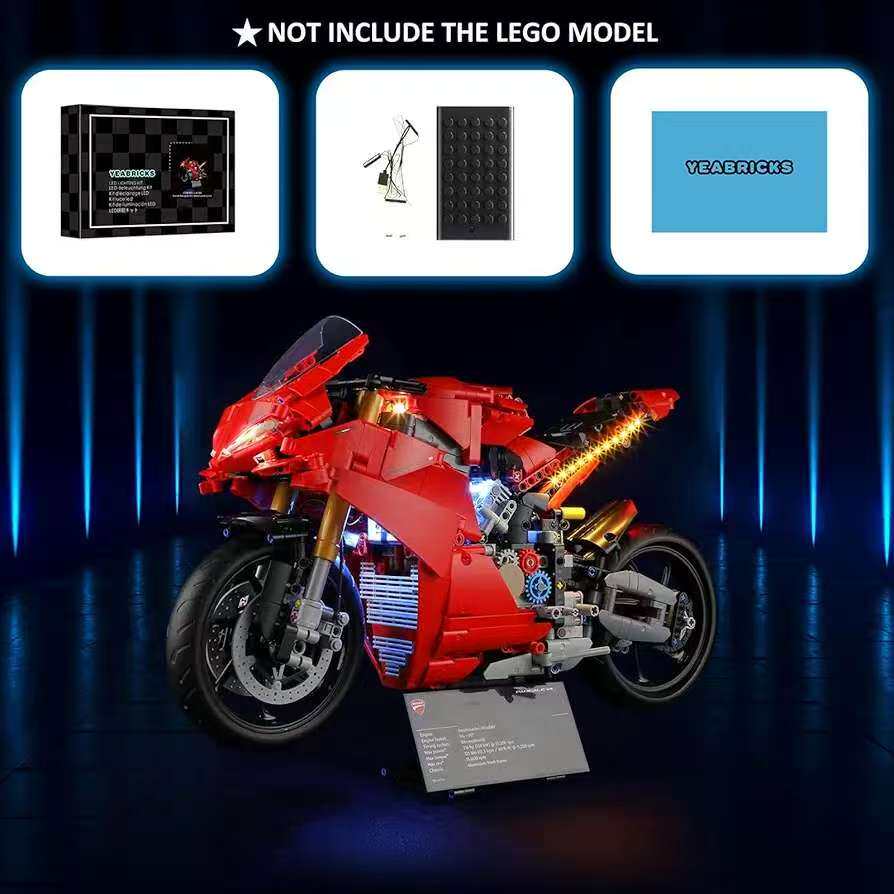 YEABRICKS适用乐高42202灯饰杜卡迪Panigale V4 S摩托车LED灯改件