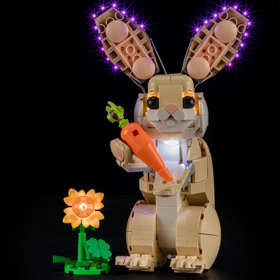 YEABRICKS适用照明31162灯饰可爱的兔子LED灯光组模型改装配件DIY