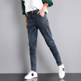 Эластичные джинсы, осенние штаны, высокая талия, оверсайз, свободный крой