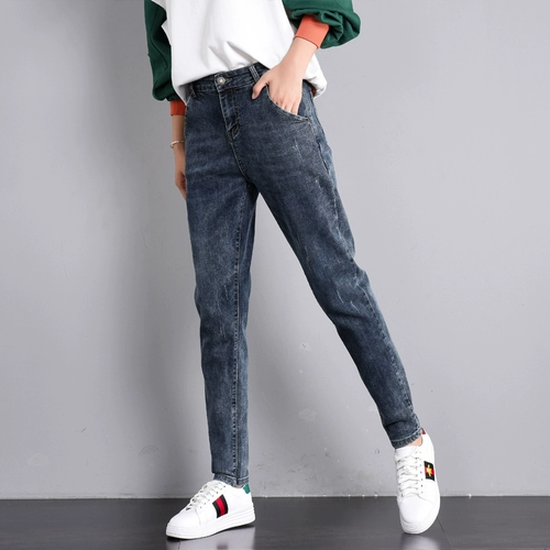 Эластичные джинсы, осенние штаны, высокая талия, оверсайз, свободный крой