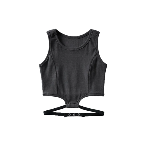 Короткий ремень, дизайнерский жилет без рукавов, эластичная футболка, европейский стиль, тренд сезона