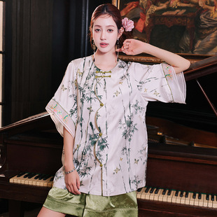 原创刺绣仿真丝缎面冰丝睡裙印花套头胸垫睡衣家居服可外穿女春夏