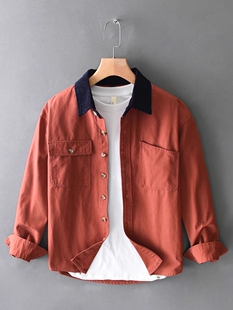 春季 高级设计感英伦风长袖 男士 衬衫 潮牌纯棉衬衣拼接潮流外套 工装