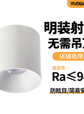 粤高 led明装射灯白色防眩吸顶射灯免开孔天花圆形店铺商用高显色