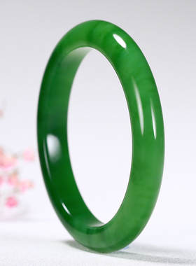 【久龙玉器】收藏级花猫苹果绿和田碧玉手镯和田手镯女神款41.41g