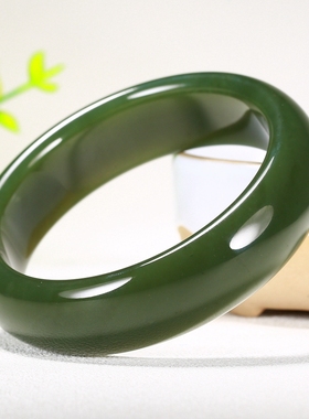 久龙玉器】天然保真 新疆和田玉且末蓝手镯和田手镯菠菜绿65.03g