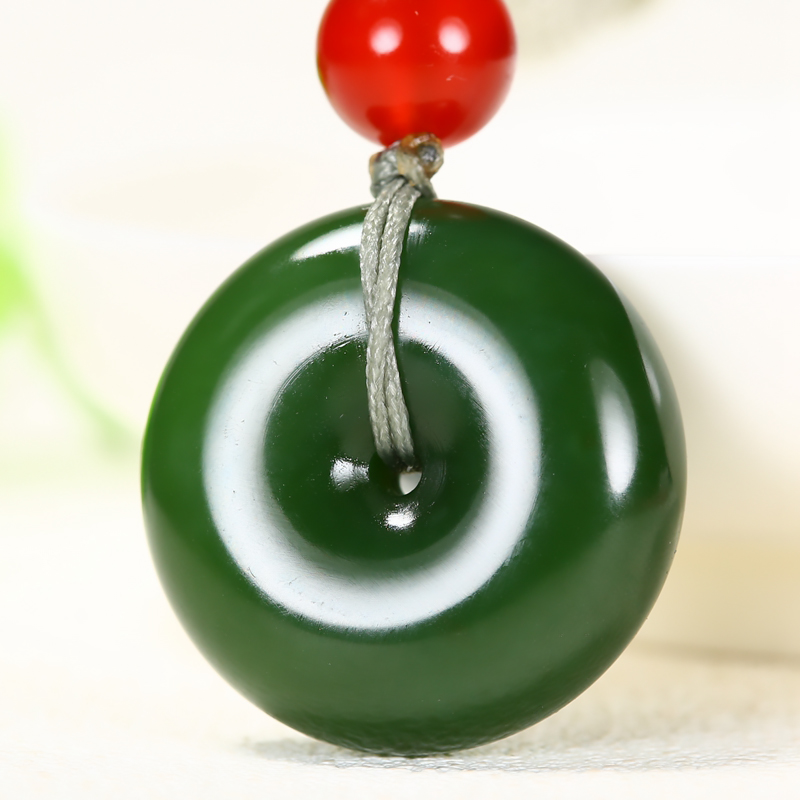 【久龙玉器】天然正品和田玉碧玉平安扣平安扣挂件12.43