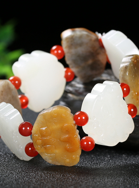 久龙玉器】收藏级新疆和田玉籽料手链和田玉手链66.46g