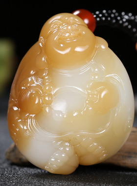 久龙玉器收藏级高白无暇和田且末糖羊脂玉挂件和田吊坠笑佛51.57