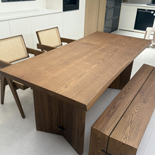 中古风全实木餐桌长方形白蜡木原木双拼大板桌客厅大长书桌工作台