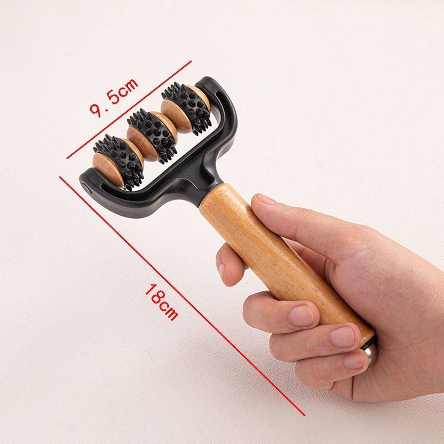 木质滚轮按摩器手动按摩腿手臂背部身体经络按摩手持式滚轮按摩棒