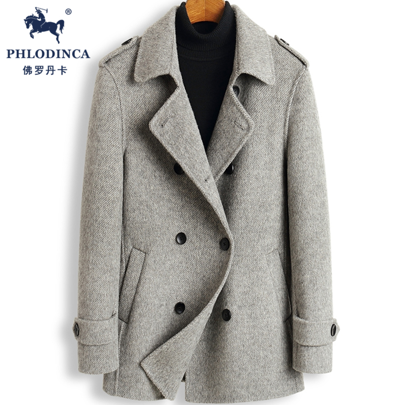 PHLODINCA 冬季呢大衣男中短款加厚双面羊绒呢子西装领毛呢外套