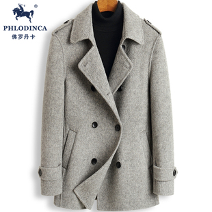 PHLODINCA 冬季呢大衣男中短款加厚双面羊绒呢子西装领毛呢外套