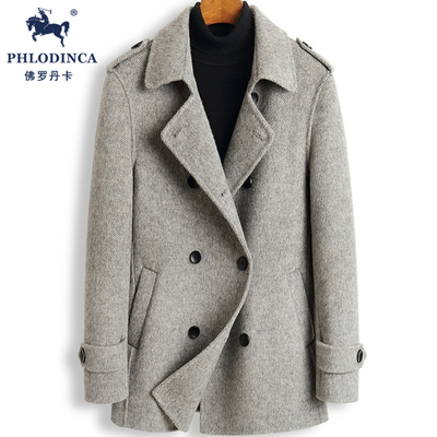 PHLODINCA 冬季呢大衣男中短款加厚双面羊绒呢子西装领毛呢外套