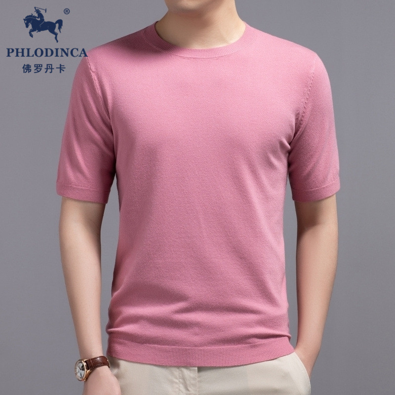 PHLODINCA 秋冬针织衫男短袖羊毛衫高级感纯色圆领打底毛衣针织衫