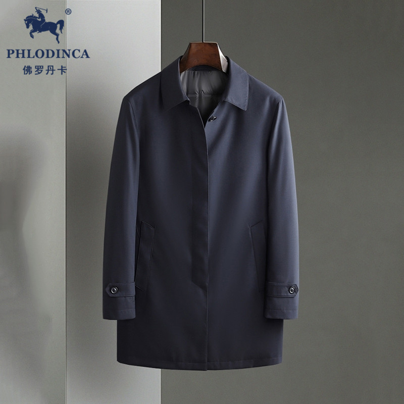 PHLODINCA 秋冬季新款风衣男中长款加绒加厚商务休闲翻领羽绒外套