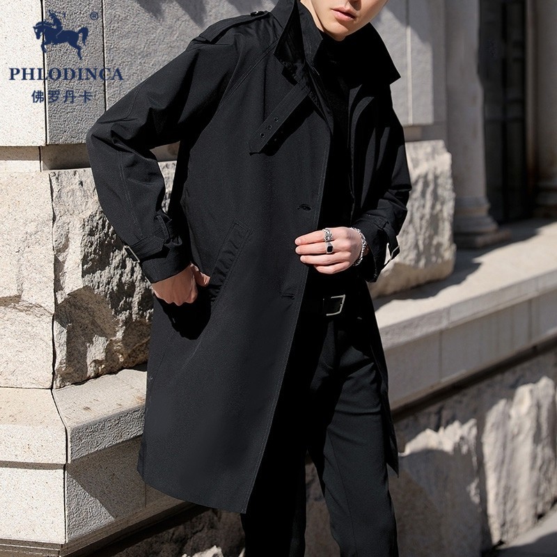 PHLODINCA 新款风衣外套男春秋季英伦风中长款双层领宽松薄款大衣