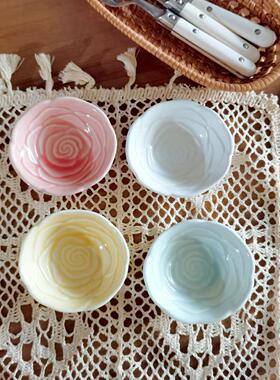 清货4个装日本陶瓷小碟子醋碟家用创意玫瑰花调味碟蘸料碟窑变