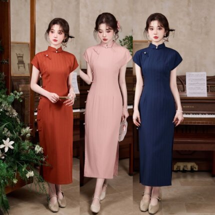 复古法长款休闲旗袍女2026夏季新款条纹日常改良年轻款感气质绝美