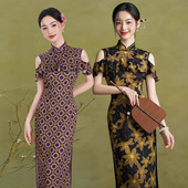 国风修身 改良新中式 长裙 2026春夏新款 日常可穿漏肩雪纺旗袍年轻款