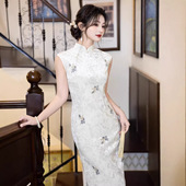 旗袍丝绒刺绣长款 素雅旗袍年轻款 无袖 国风修身 新中式 2026春夏新款