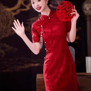 2025春夏新款中国风改良蕾丝旗袍新娘红妆订婚礼敬酒服绝美连衣裙