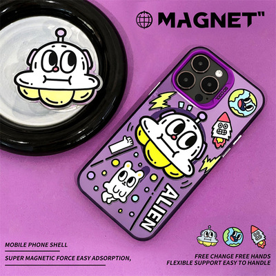 原创卡通创意ufo飞碟苹果15Promax防摔手机壳iPhone14plus磁吸支架13Pro磨砂镭射12全包11二合一XRS气囊7P8