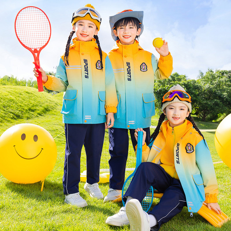 小学生校服秋冬装冲锋衣三件套加厚保暖儿童运动会班服幼儿园园服